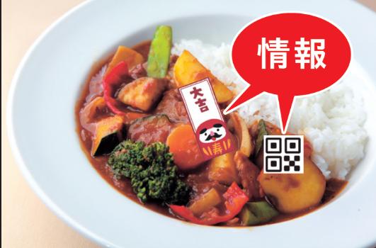 仙台金時芋カレーにおみくじとQRコードを組み合わせた試作品の活用イメージ